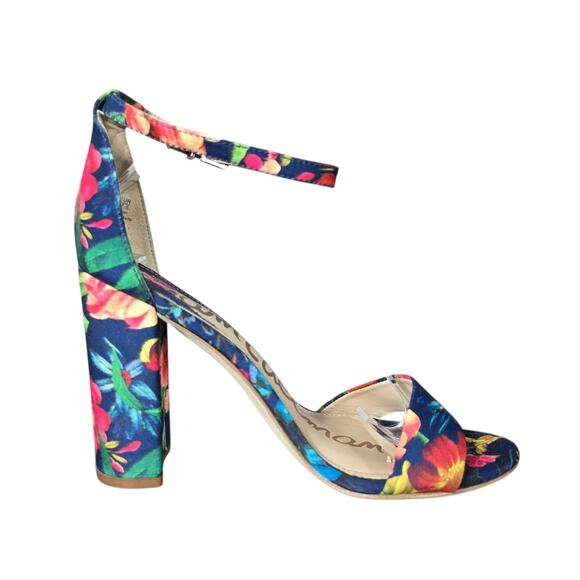 Sam Edelman Yaro Shoes Womens Size 7.5 Floral Blue Block Heel Sandal Ankle Strap - Picture 2 of 13